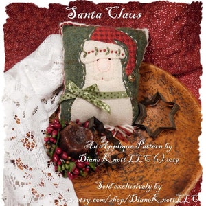 Santa Claus Wool Applique Pattern Download by Diane Knott LLC - EASY Bowl Filler, Pincushion, Gift, Sachet
