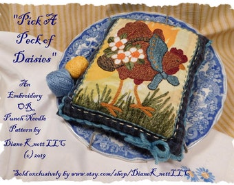 Punch Needle OR Embroidery Epattern by Diane Knott LLC - Pick A Peck of Daisies - Instructions for both techniques included