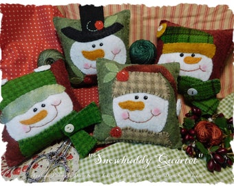 Applique Snowman Bowl Fillers Pattern Download for Wool or Wool Felt - All 4 Designs Incl. 4 1/2" Sq. each