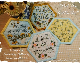 Mug Rugs or Coasters Embroidery Pattern Download by Diane Knott LLD - Pattern includes all FOUR designs