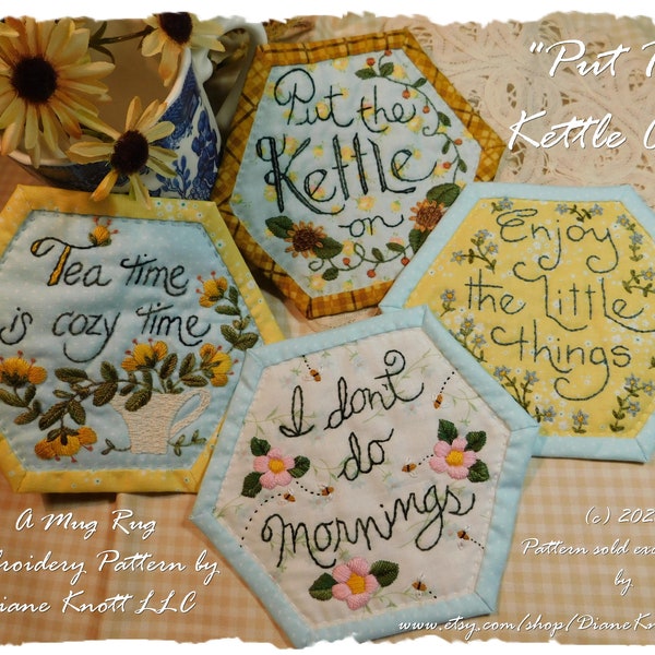 Mug Rugs or Coasters Embroidery Pattern Download by Diane Knott LLD - Pattern includes all FOUR designs