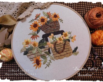 Baskets Full of Sunshine Hand Embroidery - Sunflowers in Baskets Hand Embroidery Pattern Download by Diane Knott LLC