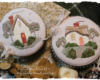 Button Box Cottages 1 and 2 Hand Embroidery Pattern Download - Sewing Necessities by Diane Knott LLC