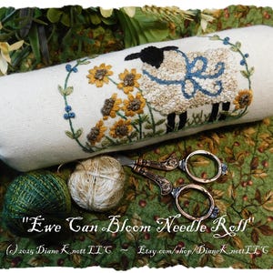 Hand Embroidery Sheep Pattern Download for a Needle Roll, Pincushion, Sachet or Bowl Filler by Diane Knott LLC