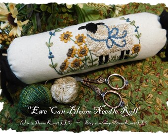 Hand Embroidery Sheep Pattern Download for a Needle Roll, Pincushion, Sachet or Bowl Filler by Diane Knott LLC