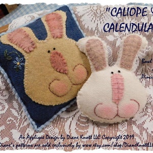 Rabbit Bowl Fillers, Pincushion, Sachet Wool Applique Pattern Download by Diane Knott LLC