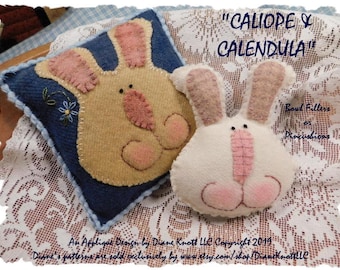 Rabbit Bowl Fillers, Pincushion, Sachet Wool Applique Pattern Download by Diane Knott LLC