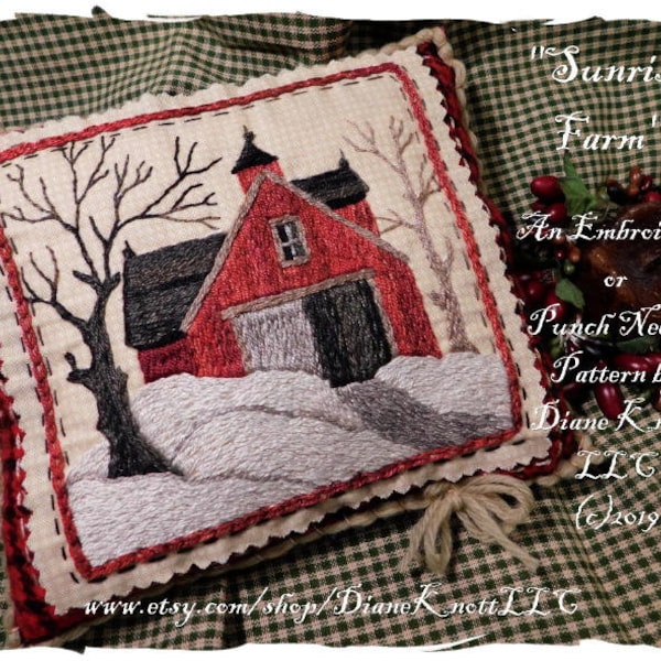 Winter Punch Needle OR Embroidery Pattern Download by Diane Knott LLC - Sunrise Farm - Instructions for both techniques are included