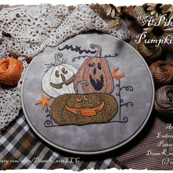 Jack O' Lanterns Embroidery Pattern Download - A Pile of Pumpkins by Diane Knott LLC