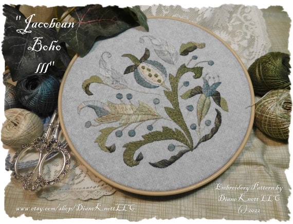 Jacobean Boho III Hand Embroidery Pattern Download by Diane Knott