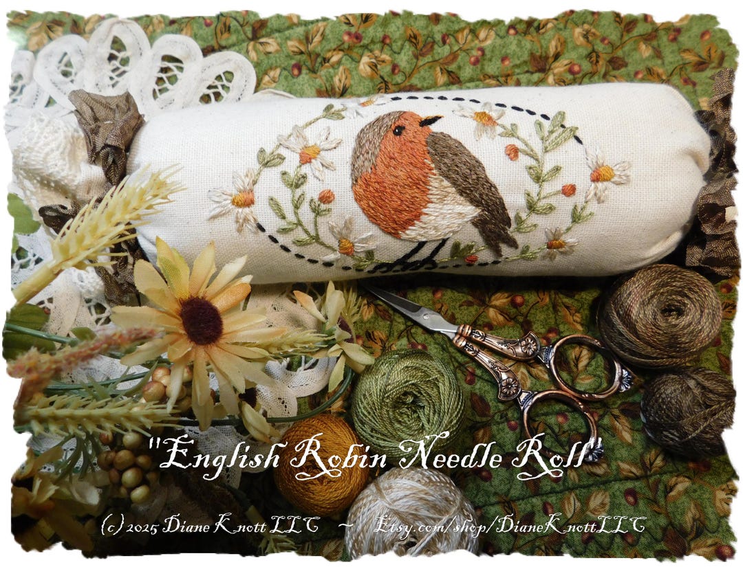 English Robin Hand Embroidery Pattern for a Needle Roll, Pincushion ...