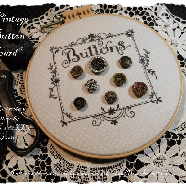 Vintage Style Button Card Embroidery Pattern Download by Diane Knott LLC