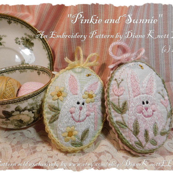 Bunny Bowl Fillers, Embroidery Pattern Download by Diane Knott LLC - Both designs and complete instructions are included