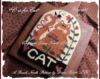 C is for CAT Punch Needle Pattern Download by Diane Knott LLC