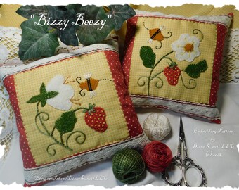 Bees and Flowers Wool Applique and Embroidery Pattern Download by Diane Knott LLC - Petite Pillow - Both Designs are Included