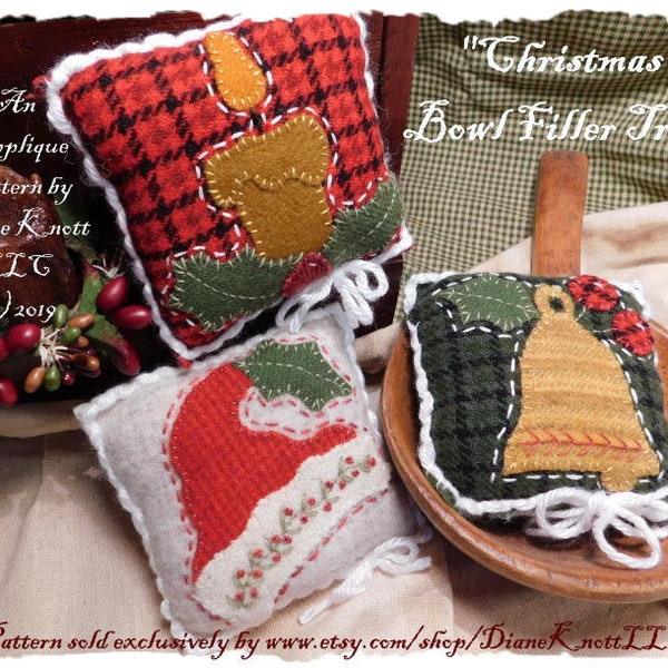 Christmas Wool Applique Pattern Download by Diane Knott LLC - All three designs are included - Bowl Fillers