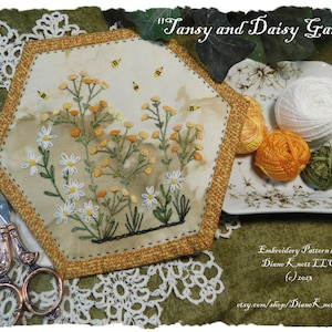 Grungy Prim Floral Hand Embroidery Mug Rug Pattern Download 7&quot; - description below reviews JPG and PDF
