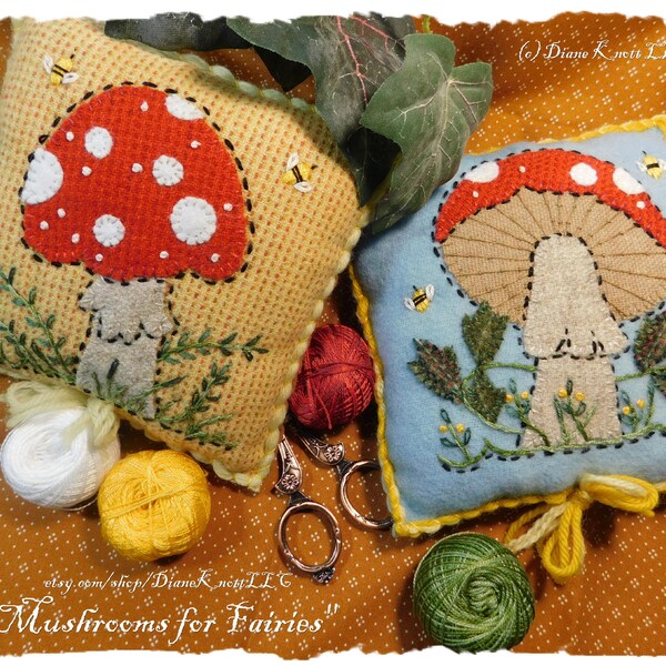 Mushrooms Wool Applique Pattern Download by Diane Knott LLC - Both designs are included in the pattern