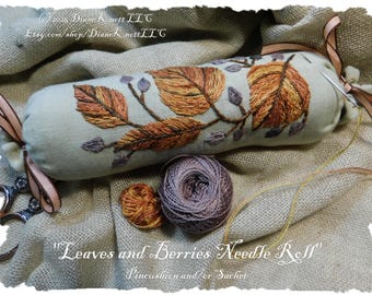 Leaves and Berries Hand Embroidery Needle Roll Pattern Download by Diane Knott LLC - Easy Stitches for Beginners too