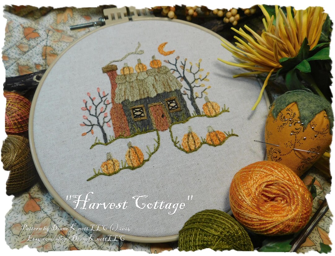 fall pattern - chesed cottage crafts | svg files |... Harvest Cottage - A Hand Embroidery Fall & Thanksgiving Pattern ...