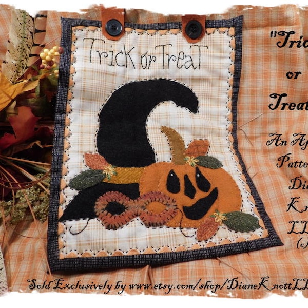 Wool or Cotton Applique Halloween Pattern Download by Diane Knott LLC - Trick or Treat