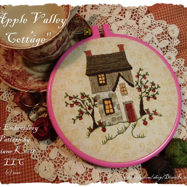 Apple Valley Cottage Embroidery Pattern Download by Diane Knott LLC - English Cottage