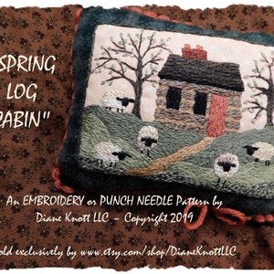 Stickdatei oder Punch Needle Stickmuster Download von Diane Knott XXL - Spring Log Cabin - Nadelkissen, Schüsselfüller, Beutel