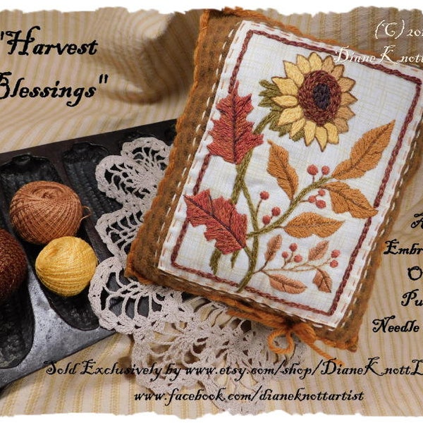 An Embroidery or Punch Needle Pattern Download by Diane Knott LLC - Harvest Blessings - Instructions for both techniques are included