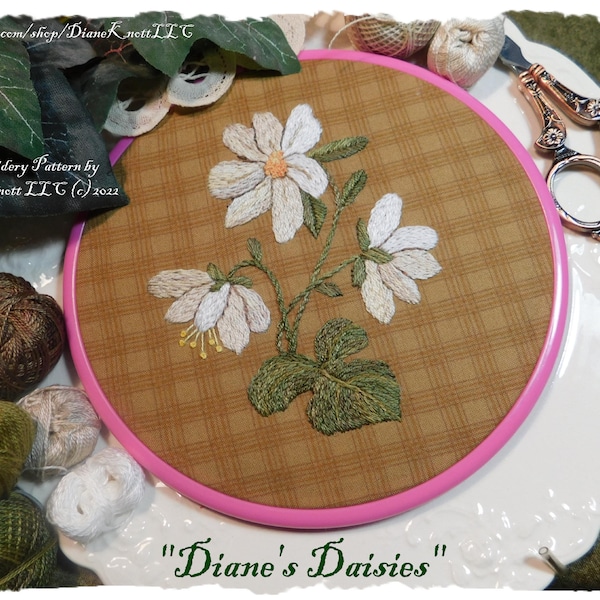 Daisies Hand Embroidery Pattern Download by Diane Knott LLC - A companion to Diane's Daisies Wool Applique Pattern - Easy stitches