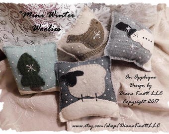 Mini Winter Woolies - A Wool Scrap Bowl Filler or Sachets Applique Pattern Download by Diane Knott LLC - EASY!
