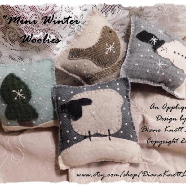 Mini Winter Woolies - A Wool Scrap Bowl Filler or Sachets Applique Pattern Download by Diane Knott LLC - EASY!