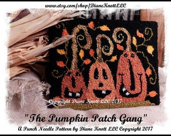 Three Jack O' Lanterns Punch Needle Pattern Instant Download by Diane Knott LLC