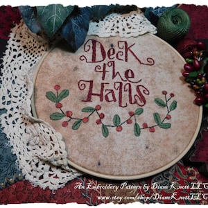 Christmas and Holiday Hand Embroidery Pattern Download Deck The Halls by Diane Knott LLC