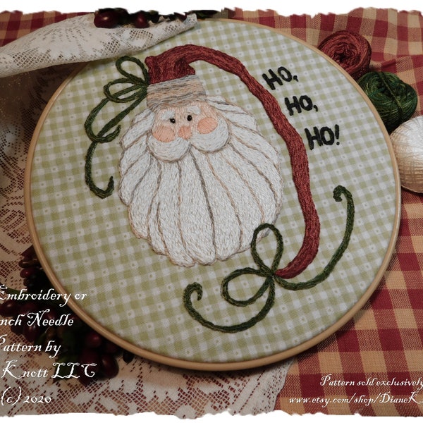 Santa Embroidery or Punch Needle Digital Download Pattern by Diane Knott LLC