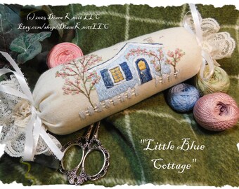 Little Blue Cottage Hand Embroidery Pattern Download for Pincushion, Sachet, Bowl Filler by Diane Knott LLC