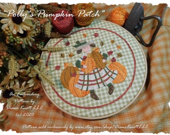 Old Fashioned Autumn Girl Embroidery Pattern Download by Diane Knott LLC - Also suitable for punch needle technique