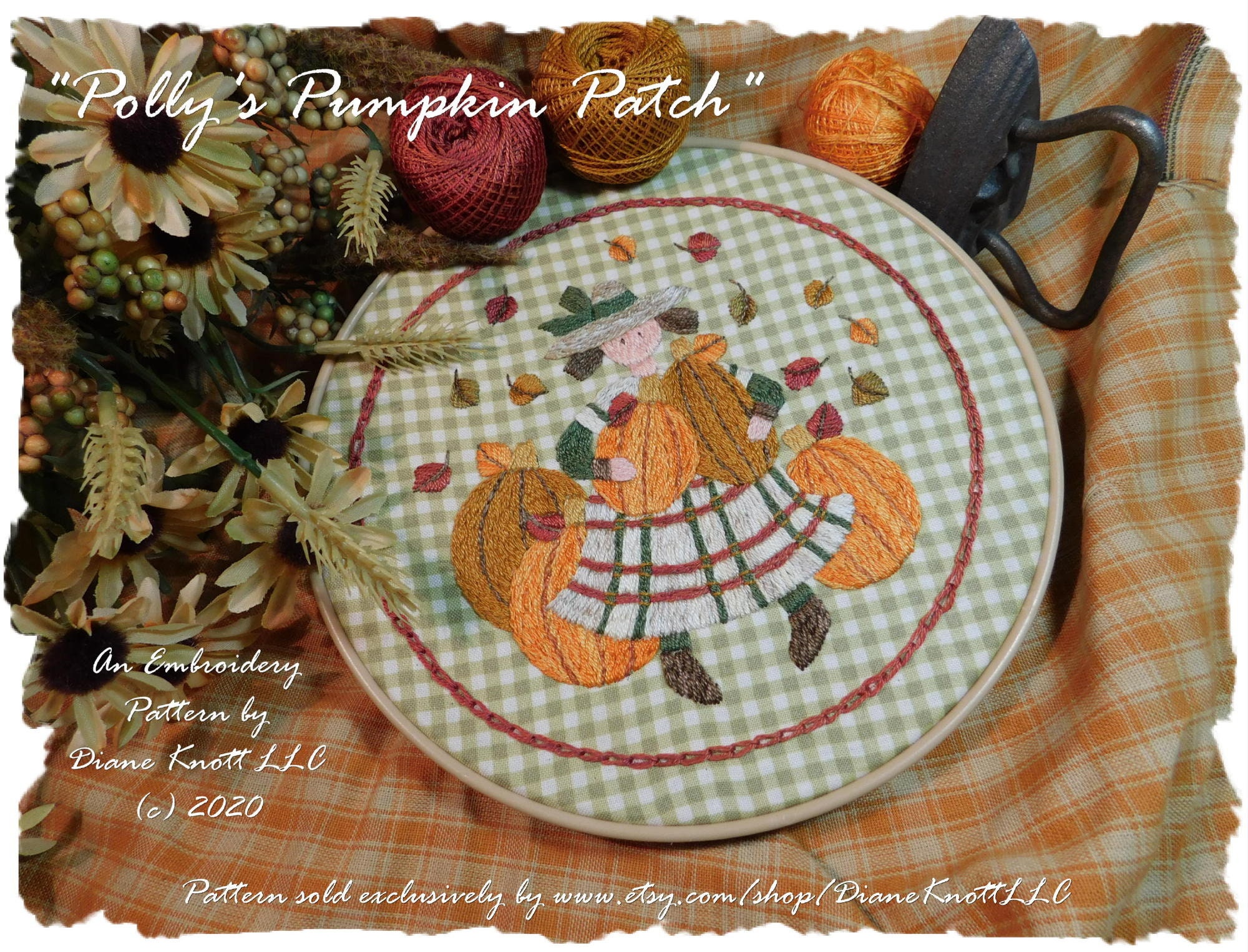 Old Fashioned Autumn Girl Embroidery Pattern Download by Diane Knott ...