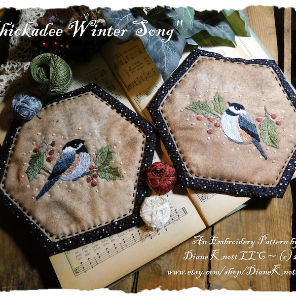 Winter Chickadees Embroidery Pattern Download by Diane Knott LLC - EASY - The feather blending made simple in my directions