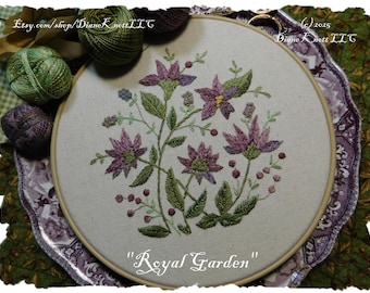 Royal Garden Purple Floral Hand Embroidery Download by Diane Knott LLC - Easy stitches