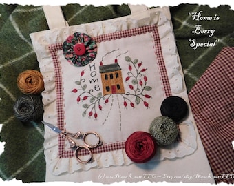 Home is Berry Special Hand Embroidery Tote Pattern by Diane Knott LLC - Easy Stitches - Purchased Blank Tote