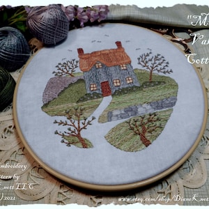 English Cottage Hand Embroidery Pattern Download by Diane Knott LLC - Misty Valley Cottage - EASY stitches