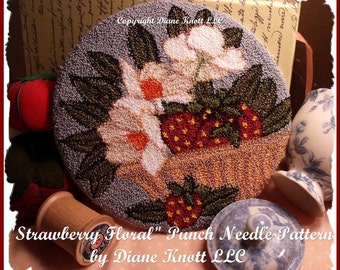 Strawberry Floral Punch Needle Pattern Download by Diane Knott LLC