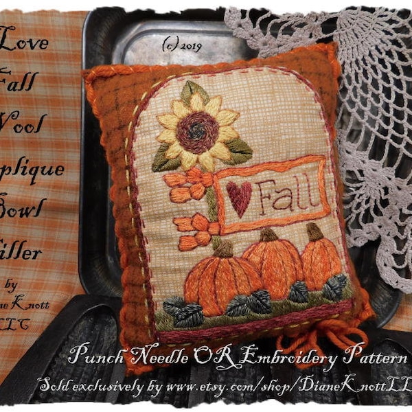 Punch Needle OR Embroidery Pattern by Diane Knott LLC - Love Fall - Instructions for both techniques included