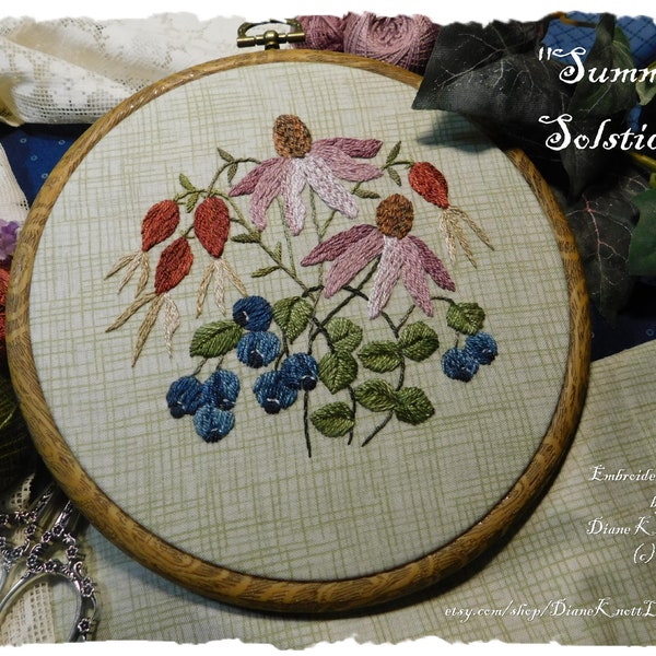 Summer Solstice Floral Hand Embroidery Pattern Download by Diane Knott LLC