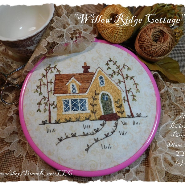 English Cottage Embroidery Pattern Download by Diane Knott LLC - Willow Ridge Cottage