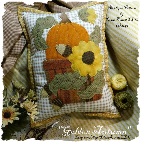 Fall Hand Applique Pillow Pattern Download - 9" x 12" - 1 PDF and 1 JPG included - suitable for wool, felt & cotton fusible methods