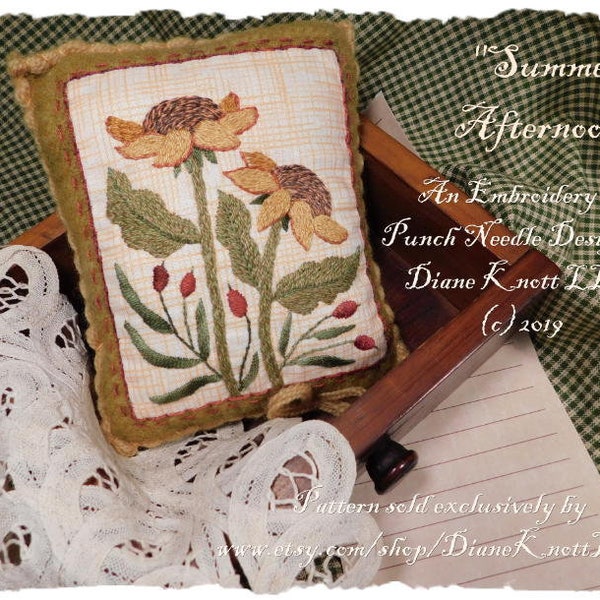 An Embroidery or Punch Needle Pattern Download by Diane Knott LLC - Summer Afternoon - Instructions for both techniques included