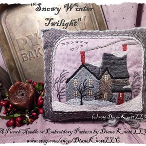 Punch Needle or Embroidery Pattern Download by Diane Knott LLC - Snowy Winter Twilight - Instructions for both techniques are included