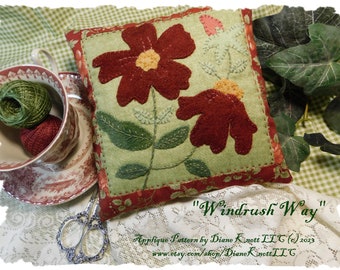 Eine florale Applikation, Quilten und Stickmuster aus Wolle von Diane Knott Inc