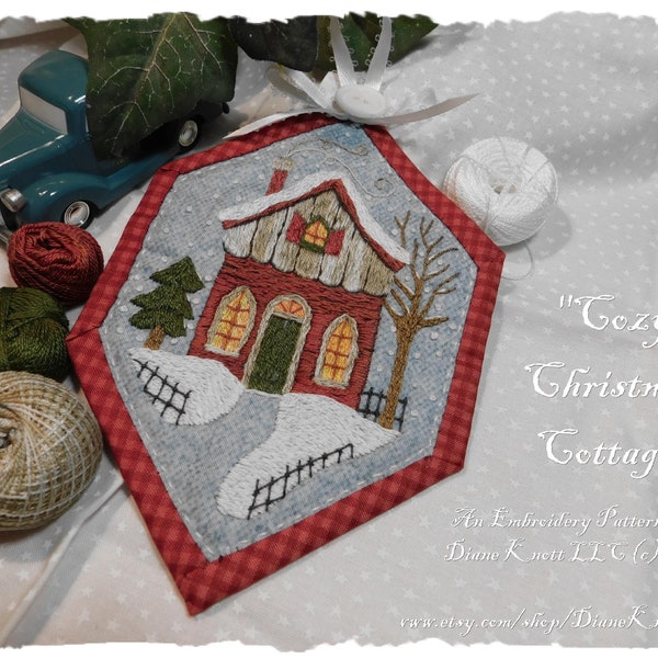 Cozy Christmas Cottage Ornament Embroidery Pattern Download by Diane Knott LLC